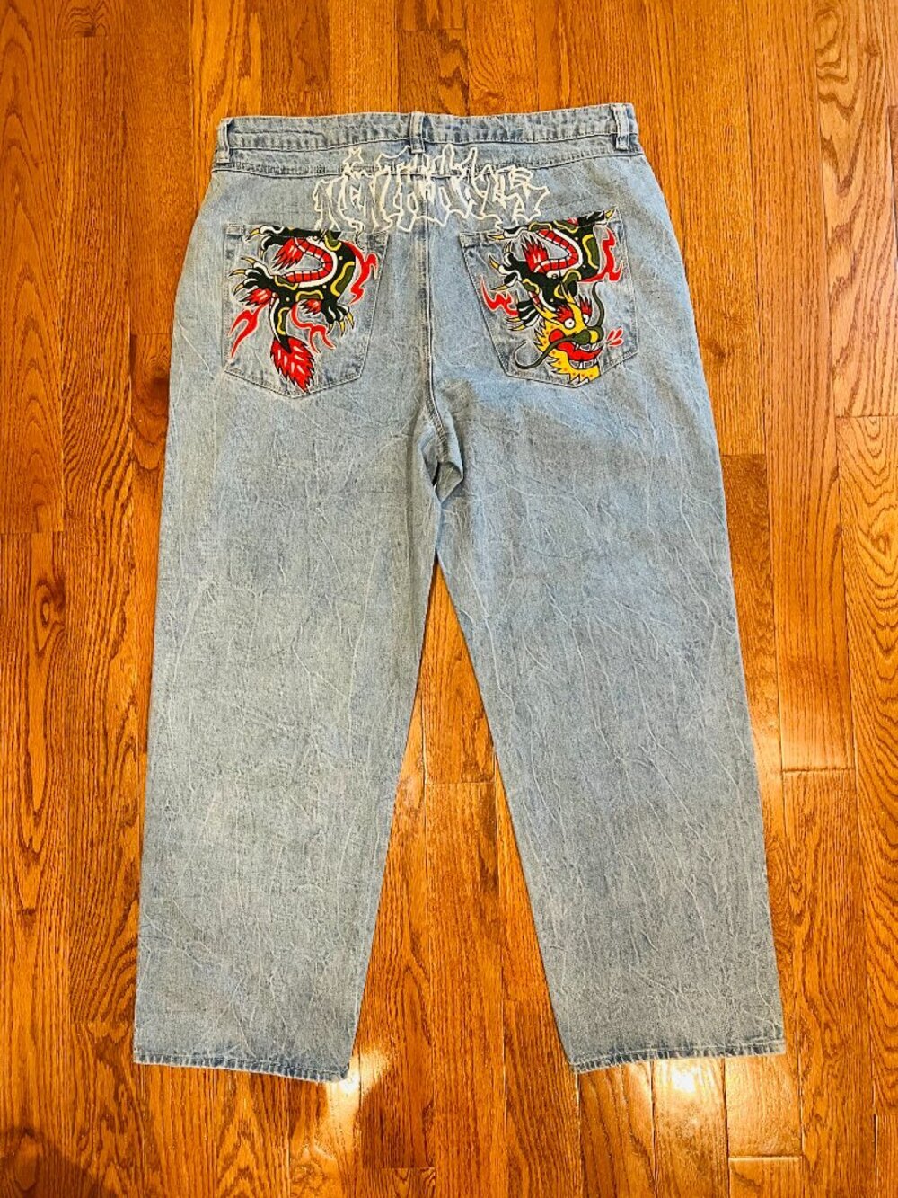 NINTH HALL AMBUSH Jeans Mens 38 Dragon Embroidered Baggy Wide Leg VTG Y2K Skater